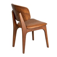 Silla minimalista para jardín, muebles con espuma suave, silla de madera de teca y cuero para restaurante, silla de comedor de buena calidad
