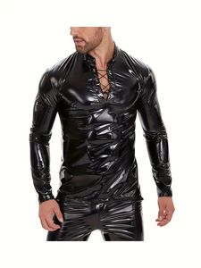 Vêtements de rue pour hommes en cuir 100% écologique, sur mesure, de haute qualité, coupe classique, manches longues, col rabattu, noir, tricoté, respirant - Product Image 3