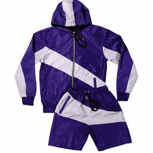 Venta al por mayor por encargo Venta caliente 2025 Color Block Windbreaker Shorts Set Streetwear Full zip Nylon transpirable Jogging Chándal - Product Image 6