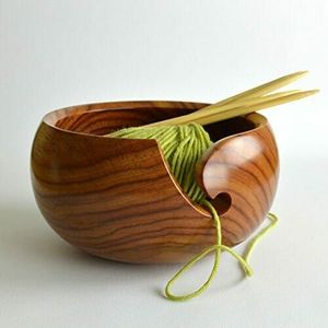 Cuenco de hilo de madera hecho a mano de gran venta cuenco de madera de encimera portátil y ligero de color marrón brillante para tejer fácilmente - Product Image 2