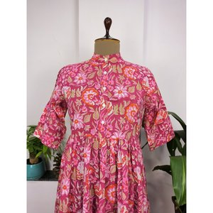 Hermoso Vestido Bohemio Indio de Algodón con Estampado Artesanal, Talla Pequeña, Estilo Flapper/Skater, Cintura Imperio, Suministro ODM - Product Image 3