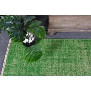 Alfombra de lana turca verde Vintage de 3,9x6,8 pies, patrón de retazos, tejido plano para decoraciones de sala de estar para adolescentes con respaldo de látex - Product Image 5