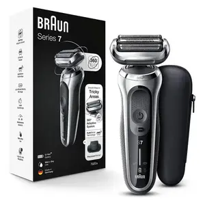 Braun Series 7 7020s Flex pisau cukur elektrik untuk pria dengan pemangkas presisi, basah & kering, isi ulang, pencukur Foil nirkabel, perak