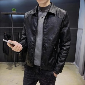 Men's New Spring Autumn Split Leather Jacket Design Slim Pocket Male Motorcycle Jacket Hot Sale Fashion Coat Canvas Fabric - Product Image 4