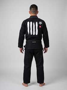<b>Black</b> BJJ Gi, <b>Black</b> <b>Belt</b> Four Stripes Kanji Embroidery, Custom OEM 450 GSM Pearl Weave Jiu Jitsu Kimono, Wholesale Manufacturer - Product Image 2