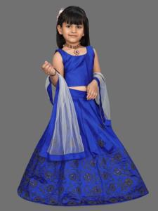Shoryam Fashion Lehenga Choli pour enfants, bleu roi, longueur au sol, broderie, dupatta en filet, tenue ethnique pour mariages et fêtes - Product Image 2