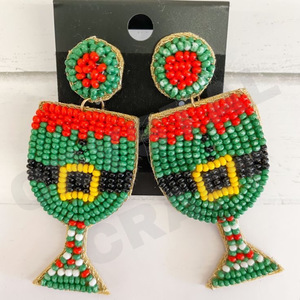 <b>WINE</b> <b>Glass</b> Designer Beaded Earrings for Women Patriotic Memorial Day Orange <b>White</b> Blue Colour Fabric Material - Product Image 1