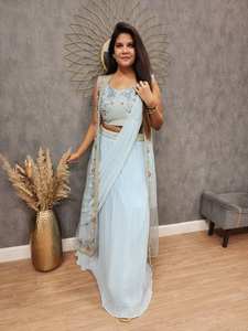 Best Selling Readymade Indian Designer Georgette With Embroidery Lehenga Drape Saree Choli With <b>Shrug</b> Party Wear Wedding Outfit - Product Image 5