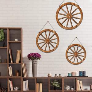 3 piezas de decoración de rueda de carro de madera Old Western Vintage arte rústico colgante decoración de pared Wild West rueda de madera decorativa 3 tamaños DIY - Product Image 6