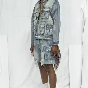 Pantalones cortos de mezclilla personalizados de alta calidad para hombre, ropa de calle de talla grande de verano, pantalones cortos cargo de algodón de cintura media, servicio OEM disponible - Product Image 4