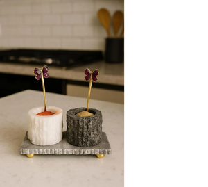 Ensemble sel et poivre en marbre à étiquetage privé, conçu pour les cuisines modernes recherchant des accessoires d'assaisonnement élégants et de haute qualité - Product Image 2