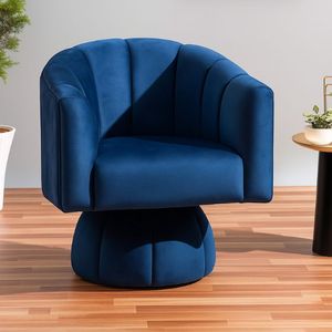 Modern Blue Velvet <b>Swivel</b> Barrel <b>Chair</b> <b>for</b> Home Living Room Furniture - Product Image 1