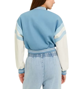 Chaqueta universitaria Bomber recortada para mujer, Parche de cuero bordado de chenilla, ropa de calle, abrigo personalizado - Product Image 4