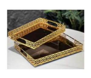 Decoración para fiesta de boda, juego de exhibición de mesa de postre de galletas Rectangular, bandejas para servir aperitivos y comida, Metal - Product Image 1