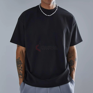 Venta al por mayor de los hombres camiseta de gran tamaño 500GSM Heavyweight French Terry Drop Shoulder Custom Logo Print Streetwear Tee - Product Image 4