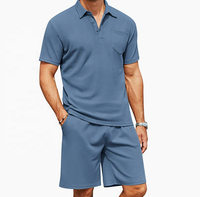 Ensemble polo et short en maille gaufrée pour homme, 2 pièces, été, décontracté, respirant, grande taille, étiquette de marque personnalisée, service OEM