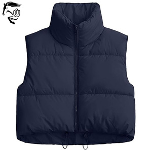 Gilet matelassé court pour femme Veste d'hiver marine sans manches avec col montant fabriqué par Unbridleds Industry - Product Image 2