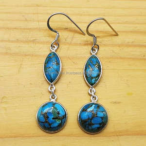 Vente chaude artisanale 925 boucles d'oreilles en argent Sterling double lunette de pierres précieuses avec Mohave naturel Turquoise en gros - Product Image 2