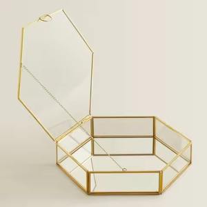 Traditional Designed Brass and <b>Glass</b> <b>Box</b> Antique <b>Glass</b> and Brass Jewelry <b>Box</b> - Product Image 3