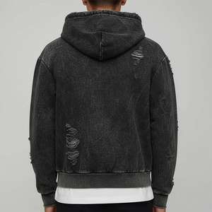 Wholesale <b>Oversized</b> Plus Size 100% Cotton Distressed Blank Loose Pullover <b>Vintage</b> Acid Wash Hooded <b>Sweatshirt</b> Men's Eco-Friendly - Product Image 5