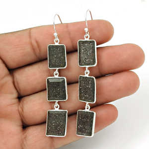 Pendientes colgantes largos de piedras preciosas de sol negras de diseñador hechos a mano de pendientes de plata de ley 925 joyería Bohemia fina para niñas - Product Image 2