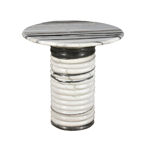 Table de chevet ronde moderne ORRIS LIVING en marbre noir et blanc avec piédestal nervuré pour chambre à coucher et salon - Product Image 3