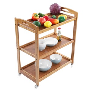 Étagère de cuisine mobile moderne KIBamboo KIB004 avec roulettes 32x60x73cm en bois de chêne - Product Image 1