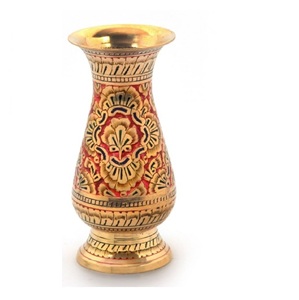 Vase à fleurs en laiton avec gravure or et multicolore fini pour la décoration de Table de décoration d'intérieur Vase à fleurs de haute qualité - Product Image 1