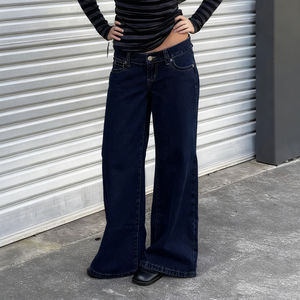 Pantalon en jean noir ample, pantalon en denim vintage délavé à l'acide avec poches décontractées, jean en vente promotionnelle avec logo personnalisé - Product Image 5