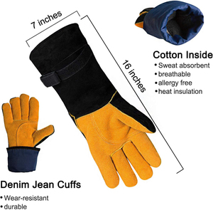 Gants de soudeur de sécurité résistants à la chaleur et au feu à hautes températures gants en cuir de vachette confortables pour le soudage de travaux industriels - Product Image 6