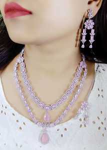 Collier double couche fantaisie avec boucles d'oreilles AD ensemble de bijoux indiens Collection de bijoux 2025 produit en vrac fait main - Product Image 2