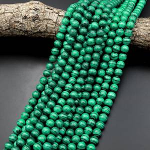 Malachite verte 4mm 6mm 8mm 10mm 12mm perles rondes lisses rayures étonnantes brin 15.5" - Product Image 3