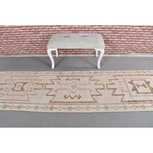 พรมเฮอร์กีวินเทจขนาด 2.3x10.6 ฟุต สีน้ำตาลออมเบร พรมขนแกะตุรกี - Product Image 3