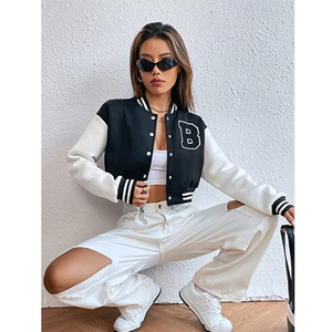 Articles Premium Chenille Broderie Patch Femmes Vestes 100% Coton Crop Baseball Letterman Vestes - Product Image 3