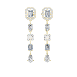 Boucles d'oreilles pendantes en diamant de laboratoire 3.098 CT, coupes émeraude, ovales, carrées et en forme de poire, or 18 carats, 14 carats, 10 carats et argent 925, rose - Product Image 3