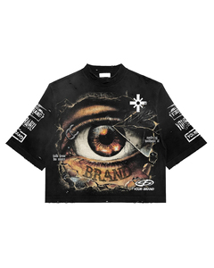 Custom Boxy Fit recortada camiseta de gran tamaño de media manga gráfico hombres camiseta dobladillo desgastado Streetwear DTG impresión personalizada disponible - Product Image 2