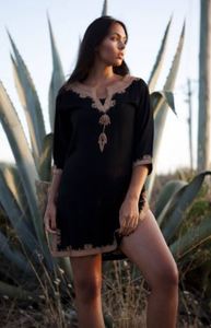 Tunique courte brodée à col montant et manches longues pour femme, tunique décontractée de style ethnique - Product Image 3