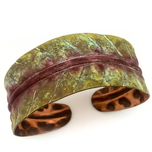 2026 December High Handmade textured brass cuff Original Patina Cuff Vintage Oxidized <b>COPPER</b> LEAF Cuff for Women Made - Product Image 3