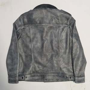 Veste bomber en denim pour homme, personnalisée, en cuir synthétique, imperméable, respirante, écologique, unie, vintage, délavée - Product Image 4