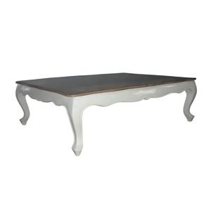 Mesa de Centro de Madera Blanca con Superficie Teñida, Mesa de Centro Antigua para Sala de Estar de Estilo Europeo - Product Image 2