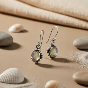 Boucles d'oreilles pendantes en argent 925 pour femmes avec pierre de lune, boucles d'oreilles pendantes tendance - Product Image 1