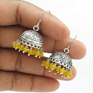 Elegante desgaste de fiesta, diseño bohemio, piedras preciosas de Natural citrino, pendientes de borla Jhumka para ella, pendientes de gancho hechos a mano, joyería fina - Product Image 4