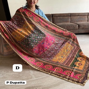 Vente chaude Chinon Soie Avec Impression Et Miroir Travail Dupatta Fabricant Et Fournisseur De Surat À Bon Marché - Product Image 1