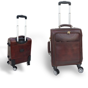 Couro Genuíno Brown Trolley Bagagem com Alça Ajustável Unisex Custom Size Factory Manufacturing Trendy Product