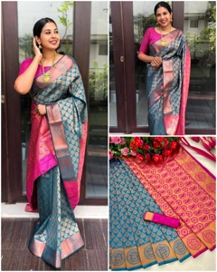 Venta caliente Festival de bodas Desgaste nupcial Banarasi Sari de seda suave Proveedor indio disponible a precio al por mayor Último Sari - Product Image 3