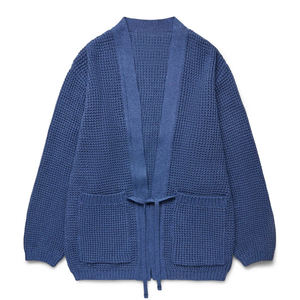 Kimono Haori informal de estilo japonés azul, cárdigan de punto, abrigo de invierno suelto con cuello en V para mujer con bordado - Product Image 1