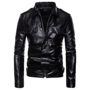 Nouveau commerce extérieur hommes moto haut de gamme manteau en cuir revers veste en cuir PU grand manteau décontracté - Product Image 5