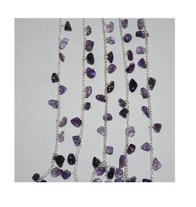 Natural Purple Amethyst Uncut Chips Beads Dangling chain. Silver Plated <b>Cluster</b> Rosary Chain. Rosary for Jewelry Bracelet Making - Product Image 1