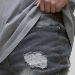 Jeans noirs pour hommes, coupe ample et large, effet délavé et usé, taille mi-haute, meilleur prix, faible MOQ - Product Image 3