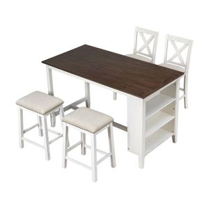 Ensemble de table à manger moderne en bois 4 pièces avec chaises et tabourets pour la cuisine et la salle à manger - Product Image 2